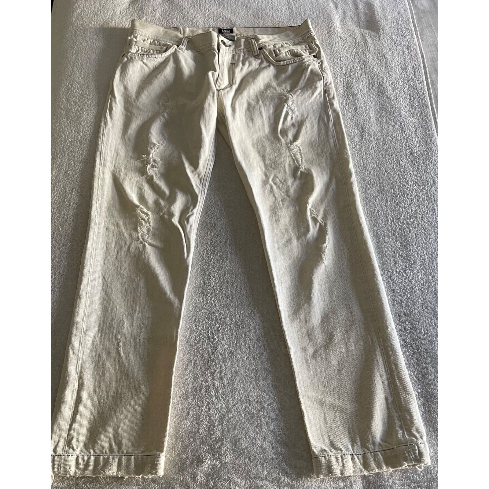 Dolce & Gabanna Men's Jeans Size Uk-35 Ivory/Cream Color Distressed A+